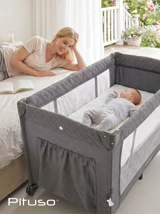 Манеж-кровать Pituso Valencia с опускающимся бортиком Серый — фото 17