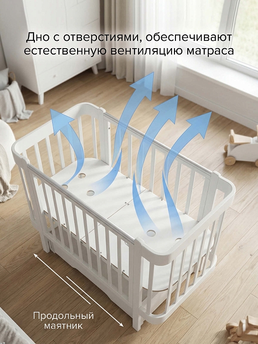 Кровать детская Pituso Olivia маятник/ящик/автостенка/колесо 120х60 см Белый-белый — фото 2