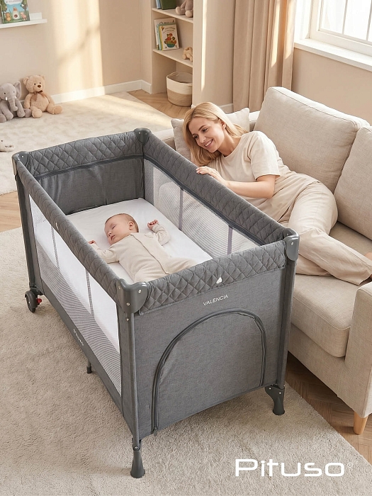 Манеж-кровать Pituso Valencia с опускающимся бортиком Серый — фото 16