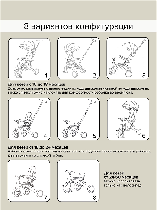 Велосипед трехколесный Pituso Leve Pro 2026 с сумкой Truffel (beige)/трюфель-беж (бежевая рама) — фото 2