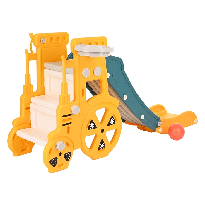 Детская горка Pituso с баскетбольным кольцом Ретро Yellow/Желтый — фото 3