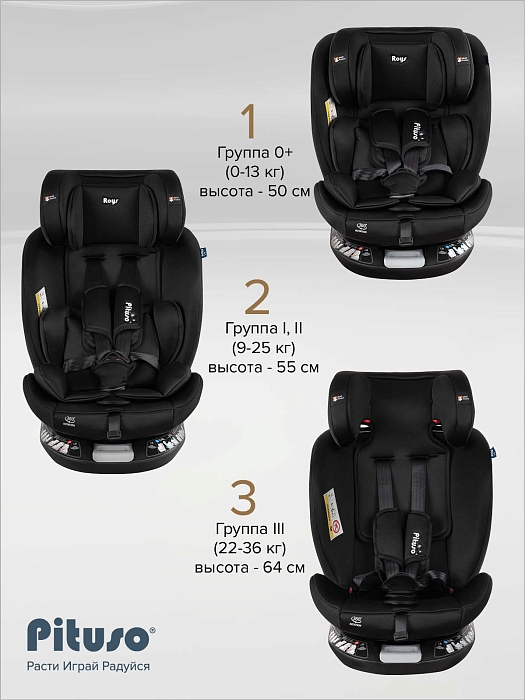 Автокресло 0-36 кг Pituso Roys+ Black, Black Inlay /Черный,Черный вкладыш — фото 6