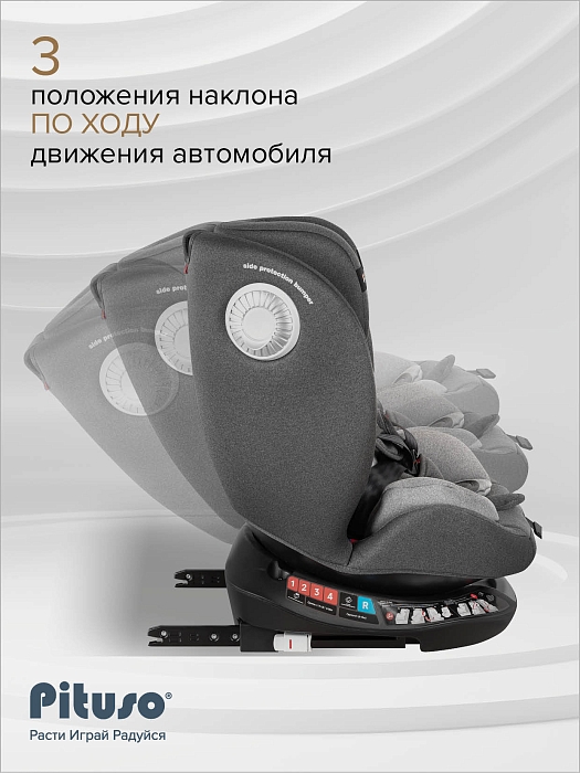 Автокресло 0-36 кг Pituso Roys+ Dark grey, Grey Inlay /Темно-серый,Серый вкладыш — фото 9