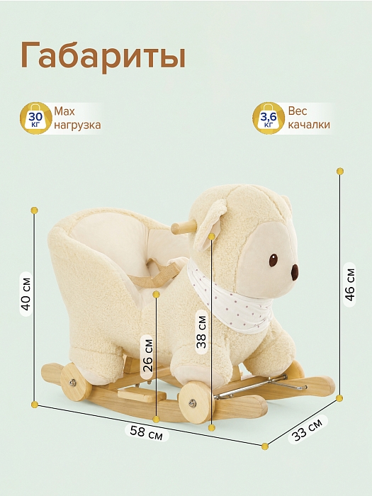 Качалка-каталка с сиденьем Pituso Бедлингтон с колесами, плюшевая, музыкальная, молочный — фото 5