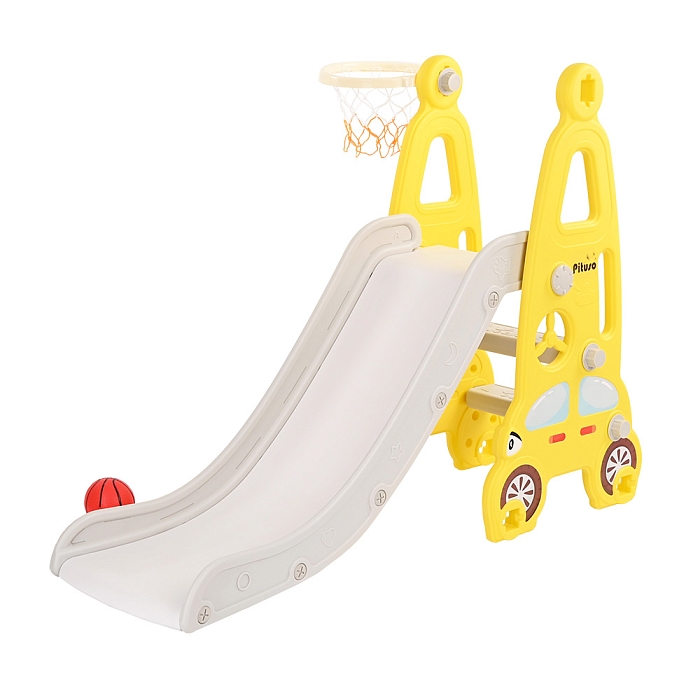 Детская горка Pituso с баскетбольным кольцом Суперкар Yellow/Желтый — фото 3