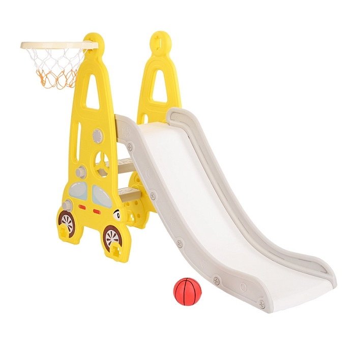 Детская горка Pituso с баскетбольным кольцом Суперкар Yellow/Желтый — фото 1