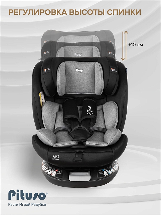 Автокресло 0-36 кг Pituso Roys+ Black,Grey Inlay /Черный, Серый вкладыш — фото 7