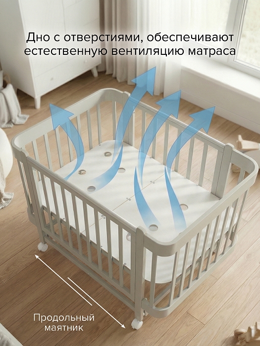 Кровать приставная Pituso Mirelle маятник/автостенка Капучино — фото 2