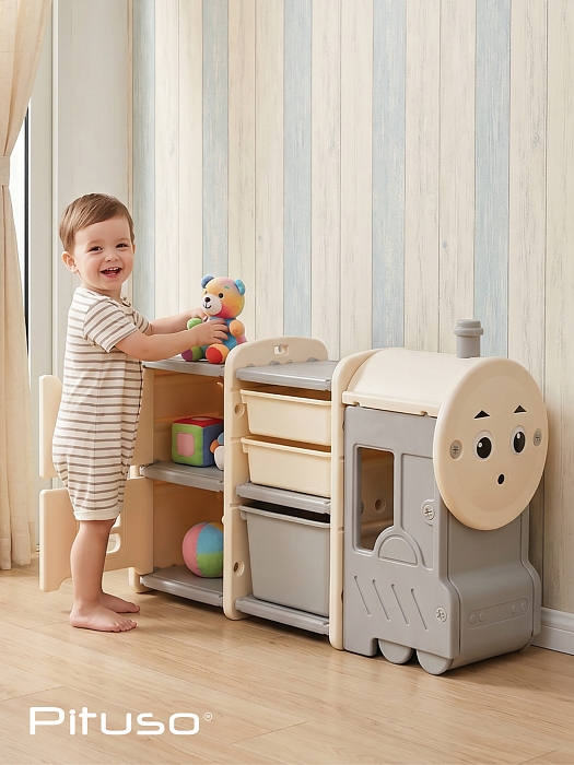 Стеллаж для игрушек Pituso с ящиками Паровозик Grey/Серый-бежевый — фото 10