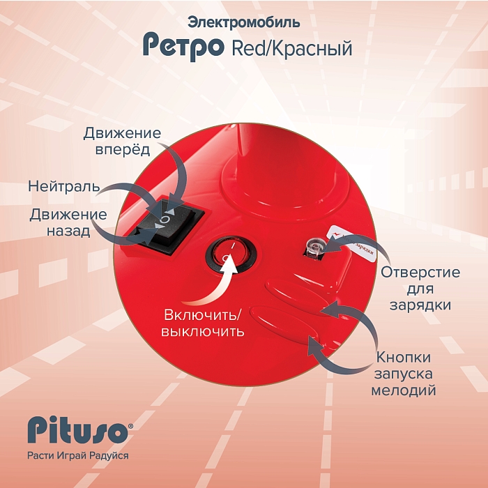 Электроквадроцикл (мобиль) Pituso Ретро 6V/4.5Ah,20W*1 Red/Красный — фото 5