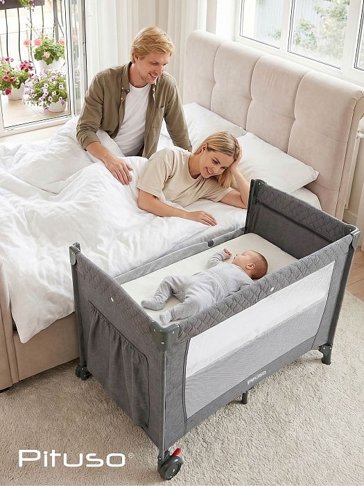 Манеж-кровать Pituso Valencia с опускающимся бортиком Серый — фото 14