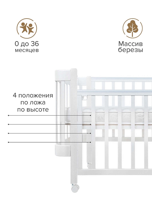 Кровать детская Pituso Olivia маятник/ящик/автостенка/колесо 120х60 см Белый-белый — фото 6