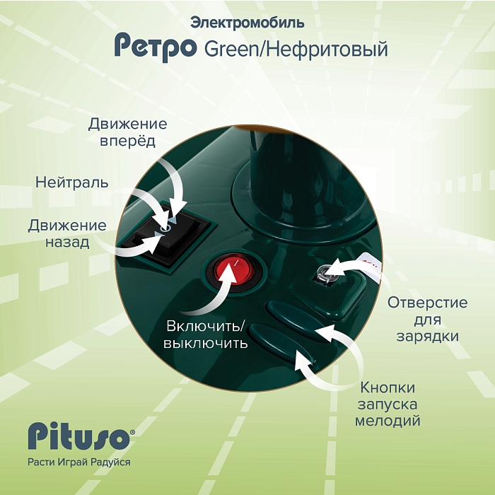 Электроквадроцикл (мобиль) Pituso Ретро 6V/4.5Ah,20W*1 Green/Нефритовый — фото 5