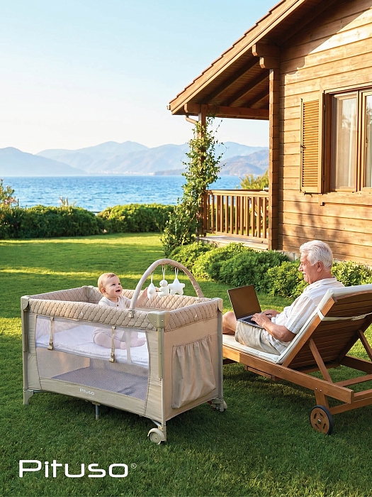 Манеж-кровать Pituso Valencia с опускающимся бортиком Бежевый — фото 3