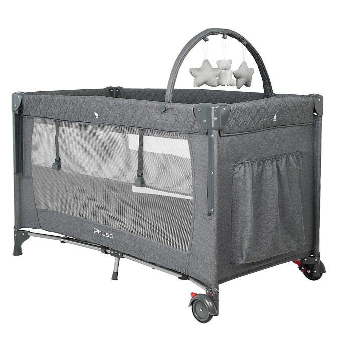 Манеж-кровать Pituso Valencia с опускающимся бортиком Серый — фото 3