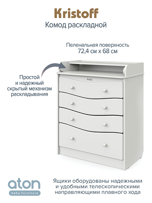 Детский раскладной комод Атон Сириус Kristoff ЛДСП Белый 4 ящ. — фото 3