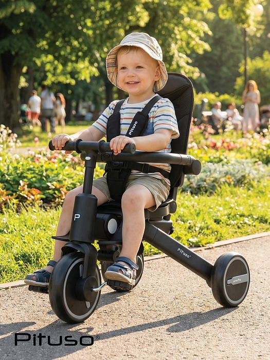 Велосипед трехколесный Pituso Leve Pro 2026 с сумкой Black/Черный (черная рама) — фото 15