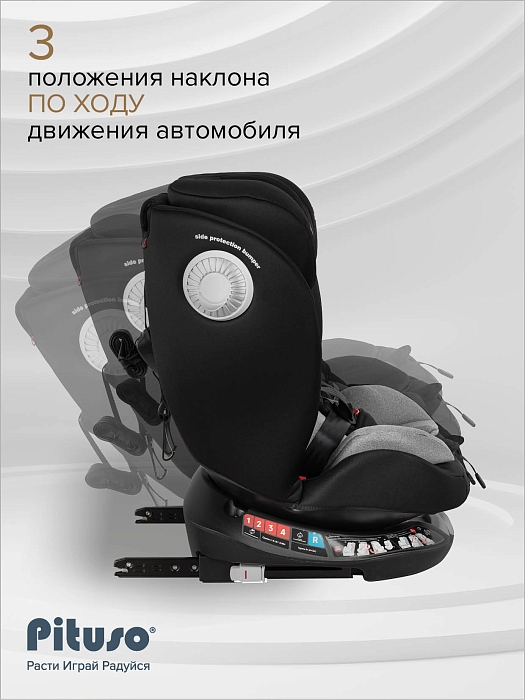Автокресло 0-36 кг Pituso Roys+ Black,Grey Inlay /Черный, Серый вкладыш — фото 10